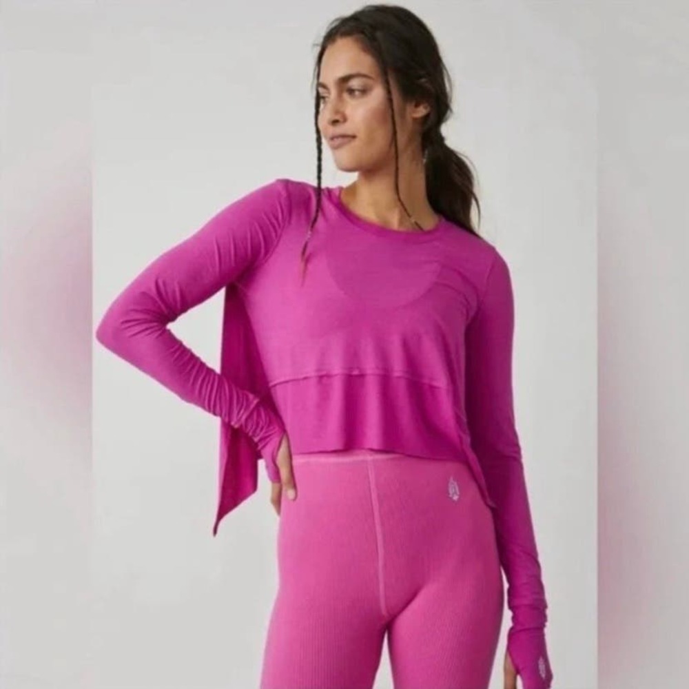 Free People FP Movement Tempo Long Sleeve Tee Top Pink Active Cropped Women's XS